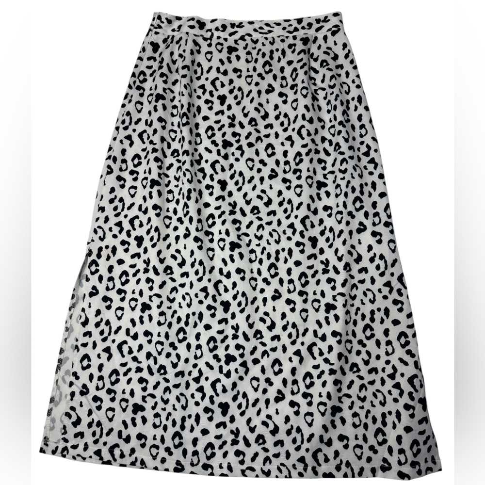 LYANER White & Black Leopard Print Midi Skirt - Size‎ L